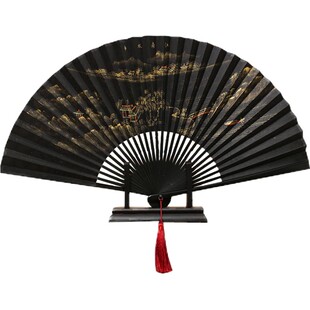 吉善扇子 8寸折扇双面真丝扇男式扇出国礼品扇泥金手绘扇丝绸扇