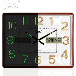 康巴丝温湿度挂钟客厅卧室办公室钟表静音日历万年历大号石英钟