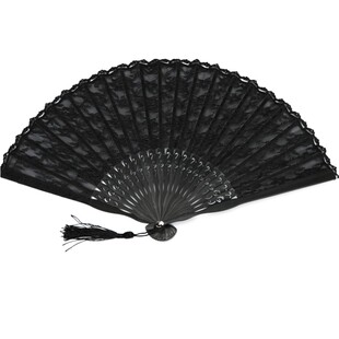 中国风7寸大红色扇子黑色双层蕾丝扇折扇子女士舞蹈扇古典古风