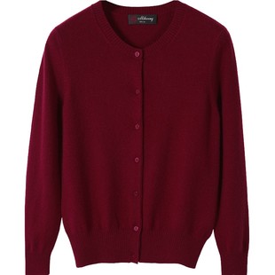 米皇正品秋冬新款圆领羊绒衫女纯色纯羊绒毛衣开衫百搭针织打底衫