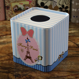 简约车载正方形铁皮纸巾盒 卫生间 餐厅马口铁艺纸巾抽 圆卷纸筒