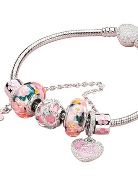 粉色樱花手链女925银蛇骨手链