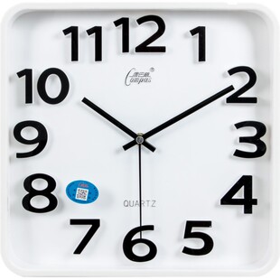 康巴丝(Compas)12英寸3D立体字方形静音石英挂钟客厅创意挂表