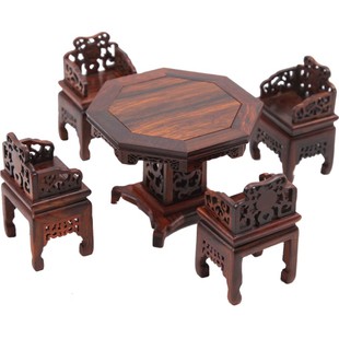 红木雕刻工艺品摆件明清微缩家具模型红酸枝八仙桌官帽椅圈椅微型