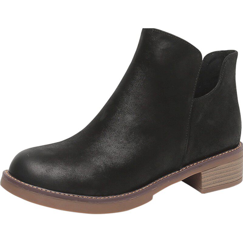 2026春秋新款短靴女低跟真皮马丁靴英伦风女鞋及踝靴粗跟女单靴子