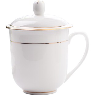 景德镇茶杯陶瓷带盖手绘金色骨瓷喝水杯金边杯子会议定制LOGO茶杯