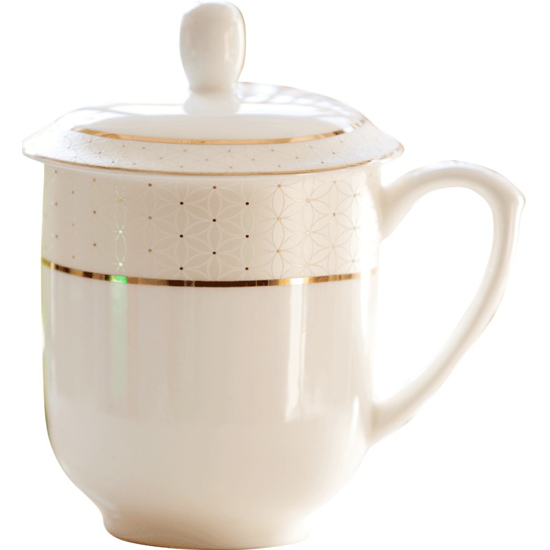 莹辰达 陶瓷骨瓷水杯茶杯办公盖杯商务招待用杯带盖待客杯
