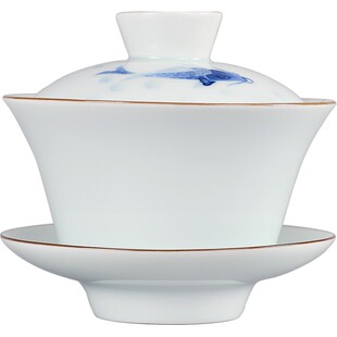 永利汇大号盖碗景德镇陶瓷单个功夫泡茶碗手绘三才茶杯青白瓷茶具