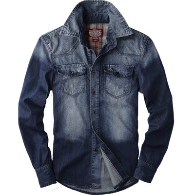 match麻吉牛仔衬衫男长袖男士修身秋冬季潮流牛仔衬衣男外套G2260
