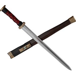 螭虎汉剑手工花纹钢防身古风金属短剑道具刀剑镇宅摆件宝剑未开刃