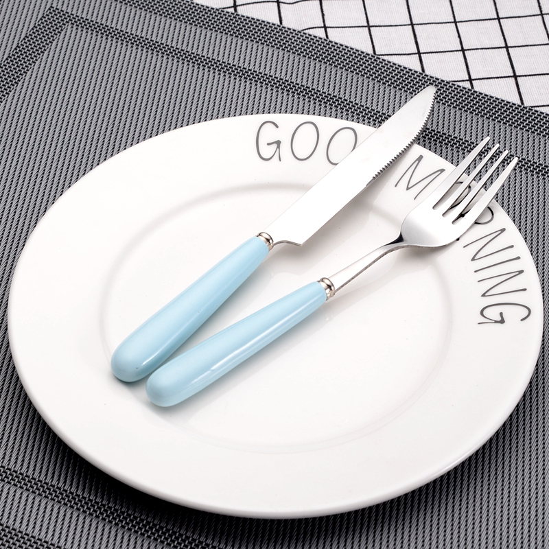 不锈钢西餐刀叉套装陶瓷牛排刀叉子勺子创意西餐吃牛排餐具三件套