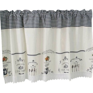 湛蓝原创布艺美式小窗帘半帘门帘隔断帘田园防尘帘遮挡帘柜帘短帘