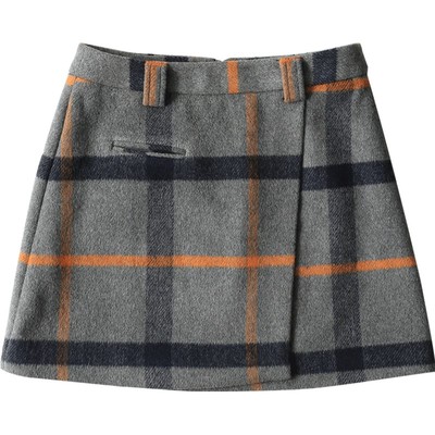 毛呢灰色格子半身裙短款不对称时尚a字裙子2025秋装新款潮女
