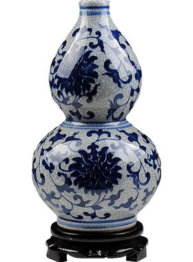 景德镇陶瓷花瓶摆件仿古官窑青花瓷花瓶裂纹釉葫芦古典家居装饰品