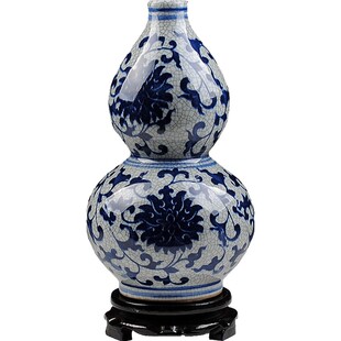 景德镇陶瓷花瓶摆件仿古官窑青花瓷花瓶裂纹釉葫芦古典家居装饰品