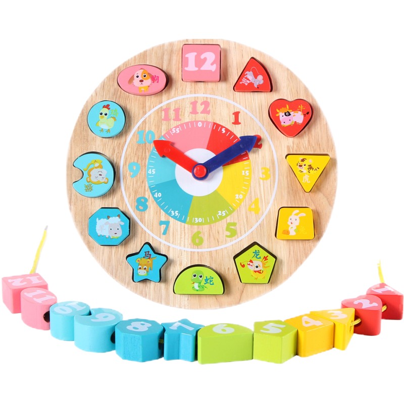 数字时钟表模型串珠穿线立体积木早教益智力拼图儿童木制玩具以上
