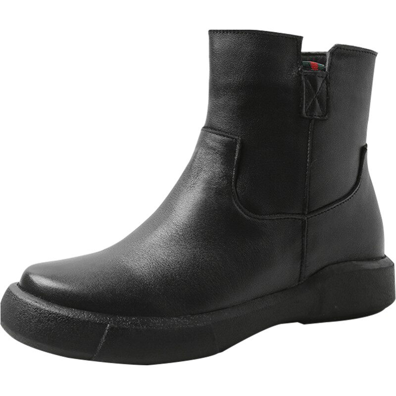 2025冬季新款真皮马丁靴女英伦风厚底牛皮女靴短靴女平底加绒棉靴