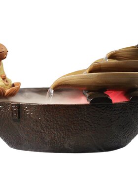 小和尚水景摆件倒流灯人物流水礼物可养鱼桌面中式禅意创意工艺品