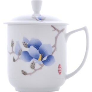 千红窑陶瓷茶杯带盖情侣对杯办公室泡茶杯子家用大容量水杯彩韵杯