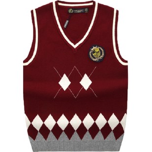 秋冬装男女童背心线马甲中小学生儿童线背心新款针织衫英伦风无袖