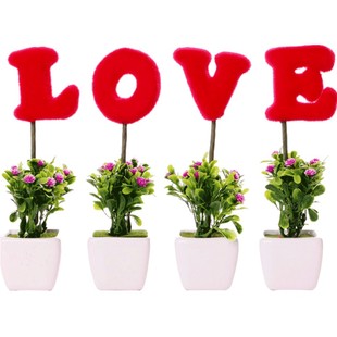 简约现代家居家饰品卧室内搁板小摆件创意love绿植盆栽仿真花套装