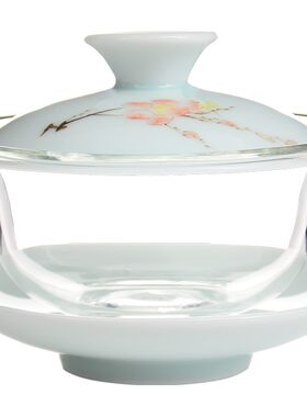 永利汇耐热加厚玻璃陶瓷手绘盖碗