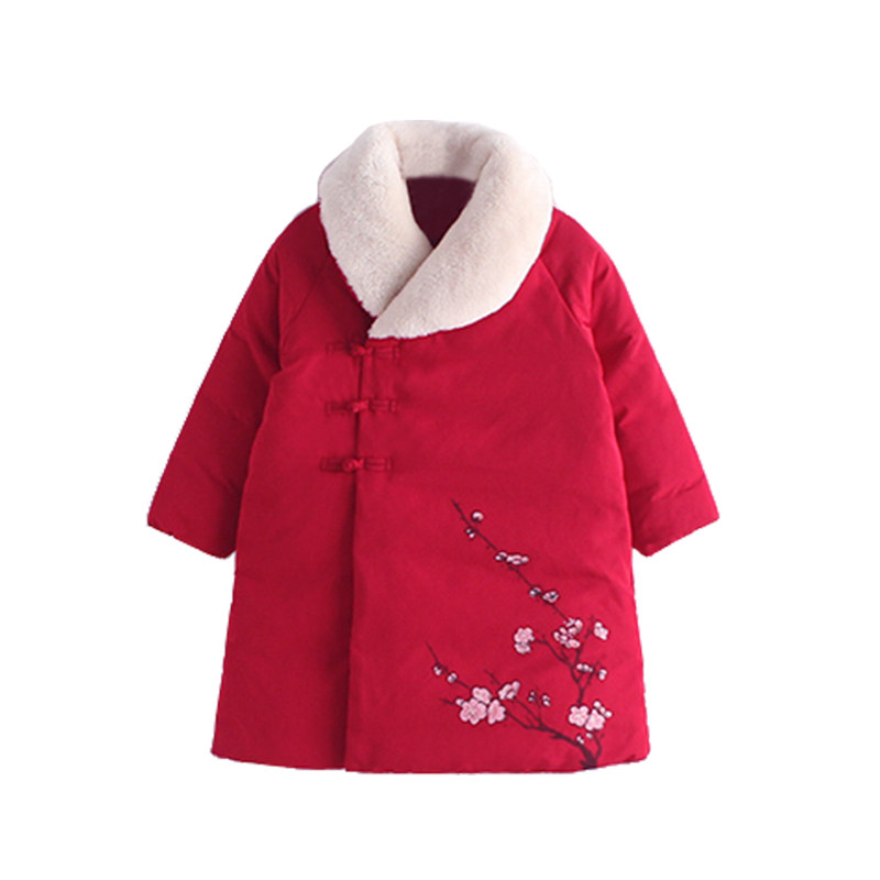 古风梅花刺绣中长加厚羽绒服