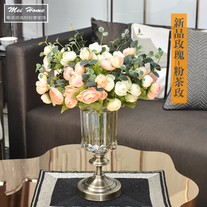 高档新古典欧式古铜水晶玻璃花瓶样板房家居装饰客厅餐桌花瓶摆件