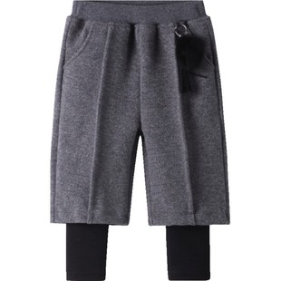 女宝宝秋冬加绒阔腿裤3三5四岁女童加厚打底裤儿童冬装假两件裤子