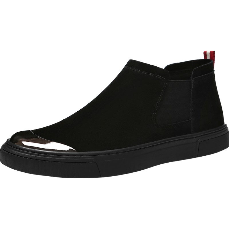 中帮休闲皮鞋韩版秋季男鞋高帮板鞋二棉鞋男潮流男士翻毛皮懒人鞋