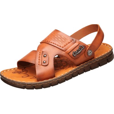 老人头凉鞋男真皮厚底休闲沙滩鞋