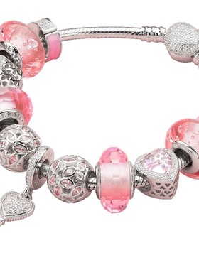 ATHENAIE粉色琉璃珠蛇骨手链DIY串珠手串钥匙款吊坠情侣简约手镯