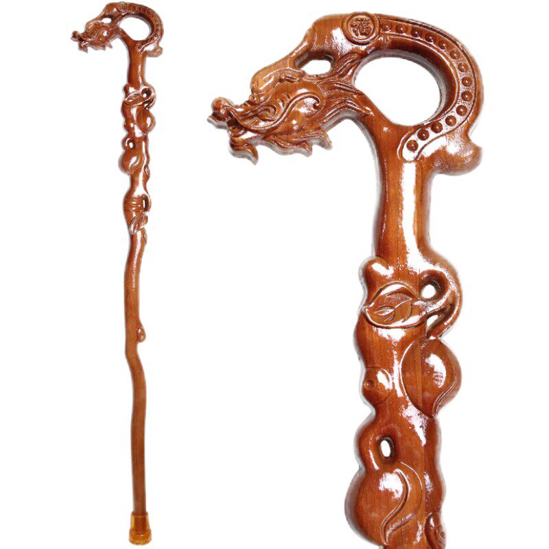 桃木拐杖整木料一体实木拐棍老年人手杖祝寿礼品送礼品盒防滑垫