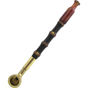 艾宝老式黄铜旱烟袋锅子紫竹节烟杆烟斗专用男士叶子短款便携