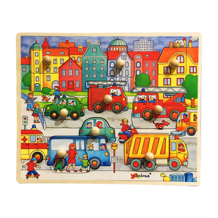 包邮海罗娜早教拼图玩具木质手抓城市交通木制拼版发现故事