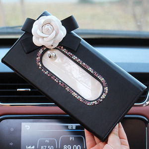 汽车遮阳板纸巾盒高档皮革车用抽纸盒套挂式镶钻流苏可爱女纸巾夹