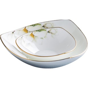 描金西餐深盘西式海派骨瓷三角大汤碗 面碗瓷碗米饭碗沙拉碗