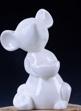 陶瓷白色老鼠生肖动物招财摆件风水家居饰品办公简约现代工艺礼品
