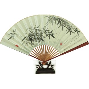 丝艺堂9寸乌木柄手绘山水白纸扇男中国风礼品工艺扇子鸡翅木折扇