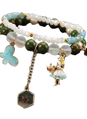 韩国百搭月亮琉璃珠森系水晶手链