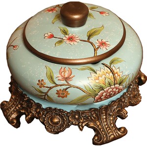 美式花鸟复古带盖陶瓷烟灰缸家用客厅卧室办公室装饰摆件创意礼品