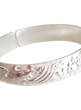 重工龙凤呈祥仿古风老式银手镯