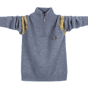 儿童毛衣男童加绒拉链立领童装中大童羊毛衫儿童针织秋冬小孩毛衫