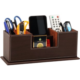 皮革文具桌面收纳盒 办公室笔筒 多功能创意时尚韩国可爱名片盒架