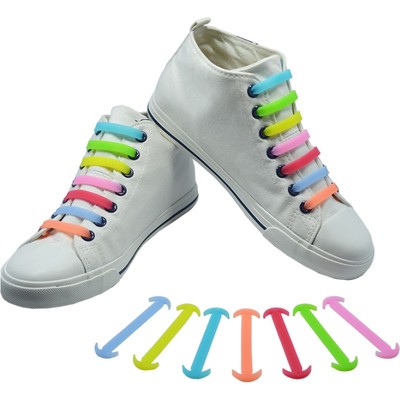 包邮牛角VING夜光硅胶塑胶懒人发光荧光松紧弹性橡胶鞋带 14根/包