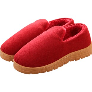 居家居孝敬老人保暖棉拖鞋女包跟冬季室内防滑厚牛筋底毛毛拖鞋男