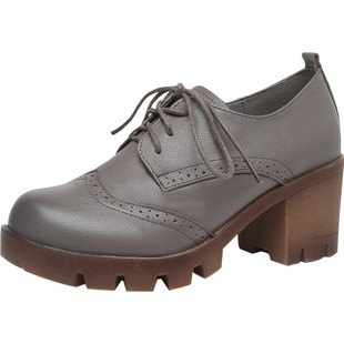 2026春季新款复古英伦风布洛克女鞋真皮圆头粗跟牛筋底系带女单鞋