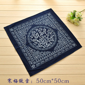 乌镇蓝印花布防尘罩茶几盖布盖巾少女艺术头巾田园小方巾酒店餐巾