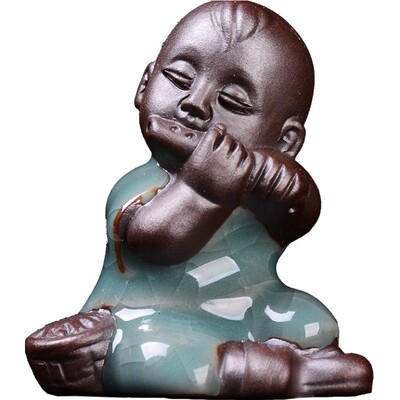 哥窑花宠禅意风陶瓷小和尚盆景