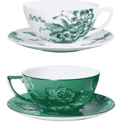 翠玉凤凰绿色骨瓷茶咖啡杯套装